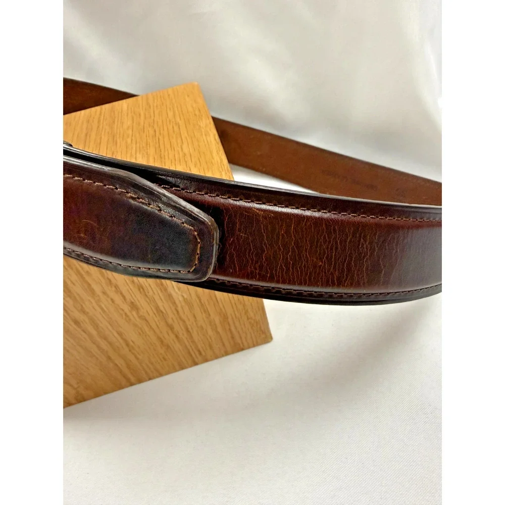 Genuine Leather Belt Brown Classic Dress Casual Dark Bronze Buckle 36
